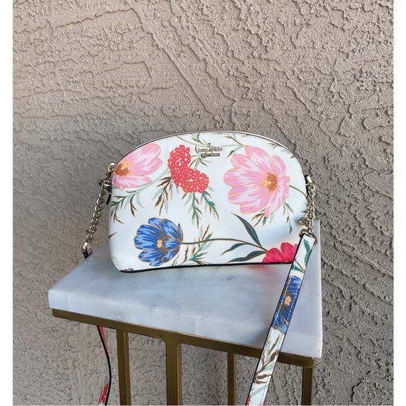 KATE SPADE White Pink & Blue Floral Bloom Blossom Hilli Dome Crossbody Bag - Picture 12 of 12